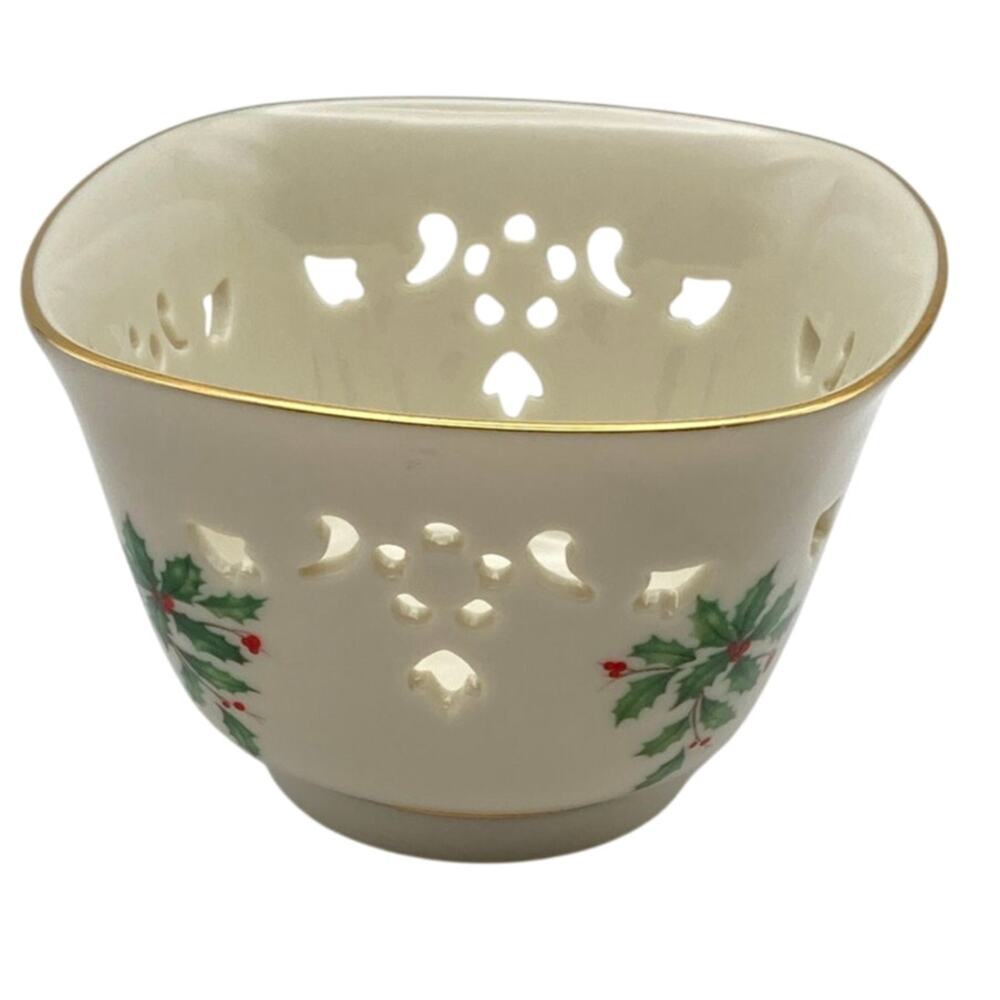 Lenox Holiday Small Pierced Candy/Nut Bowl with Gold Rim